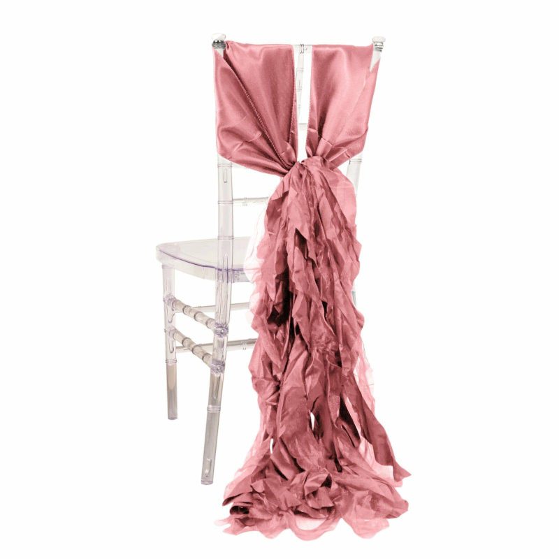 5 Pack Cinnamon Rose Curly Willow Chiffon Satin Chair Sashes  |   Satin & Taffeta Chair Sashes Cinnamon Rose