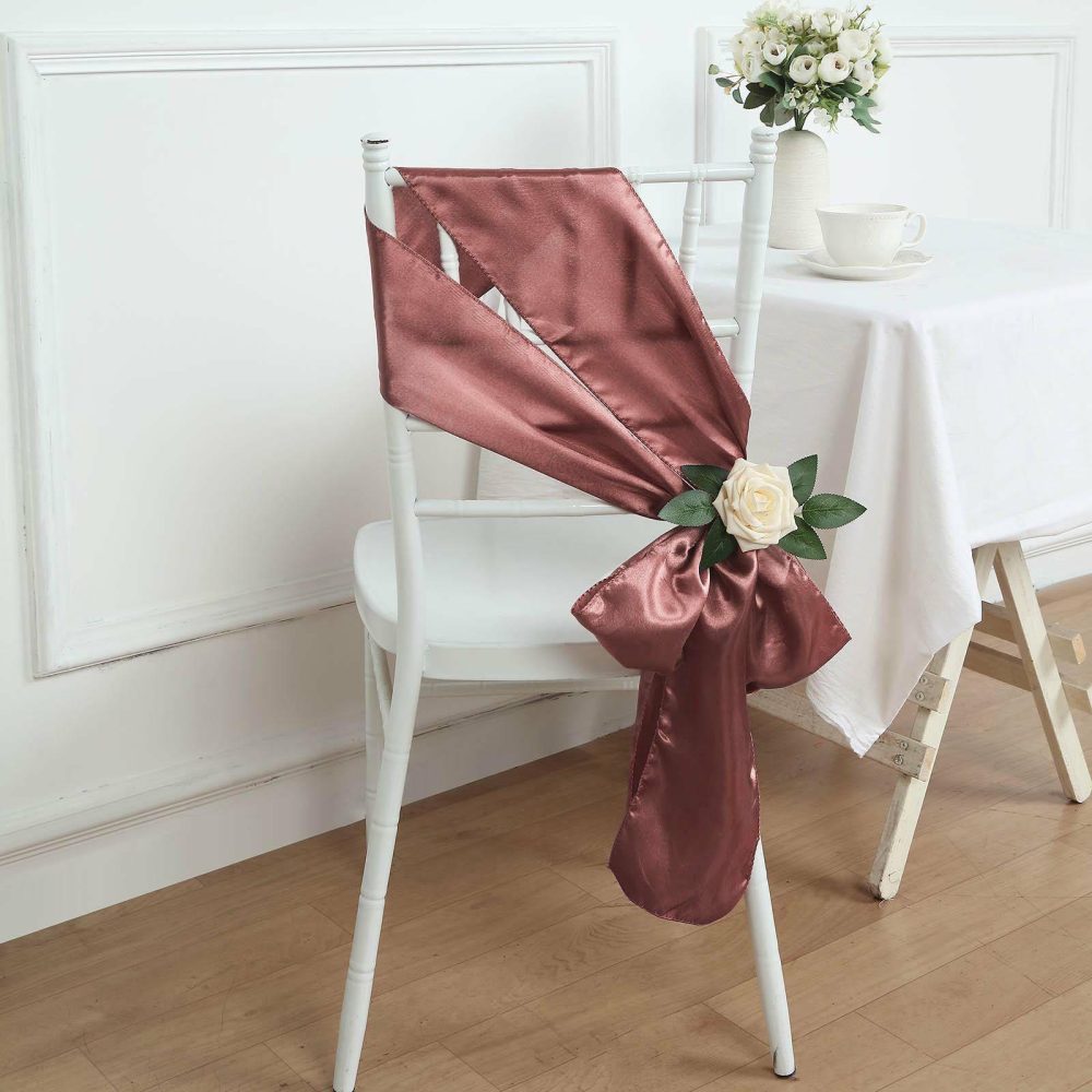 5 Pack Cinnamon Rose Satin Chair Sashes 6″x106″  |   Satin & Taffeta Chair Sashes Cinnamon Rose