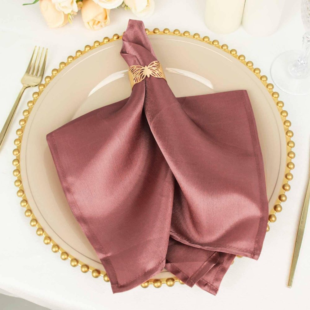 5 Pack Cinnamon Rose Seamless Satin Cloth Dinner Napkins, Wrinkle Resistant 20″x20″  |   Satin & Taffeta Cloth Napkins Cinnamon Rose