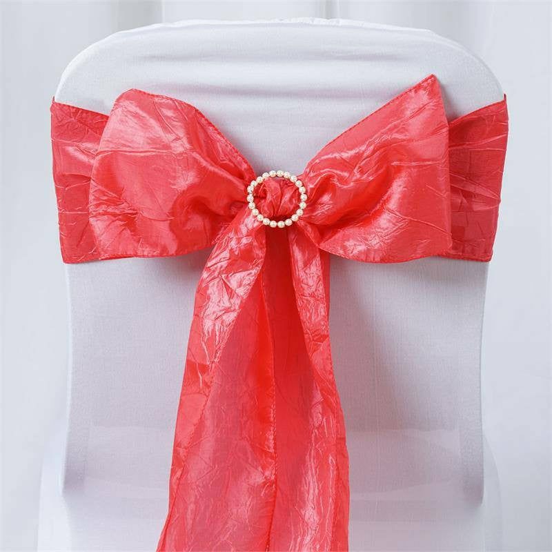 5 Pack Coral Crinkle Crushed Taffeta Chair Sashes 6″x106″  |   Satin & Taffeta Chair Sashes Coral