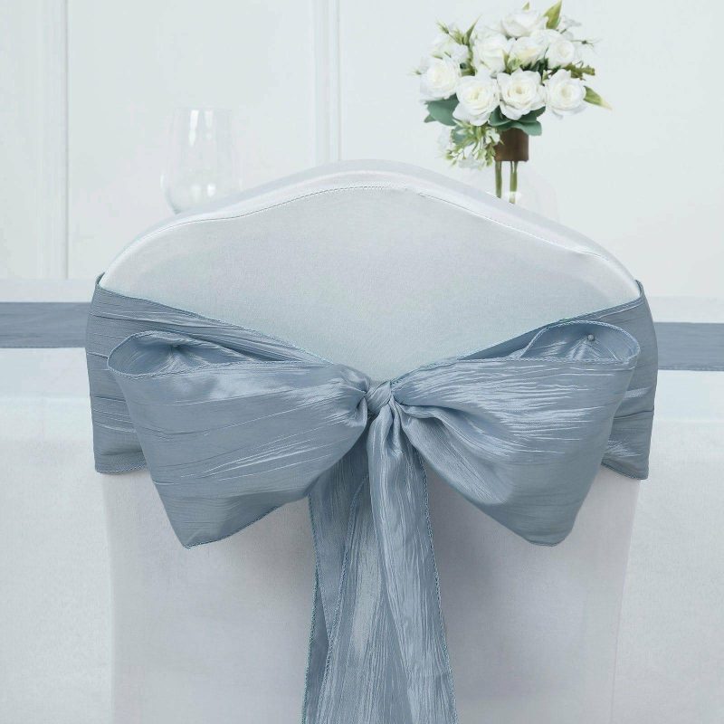 5 Pack Dusty Blue Accordion Crinkle Taffeta Chair Sashes 6″x106″  |   Satin & Taffeta Chair Sashes Dusty Blue