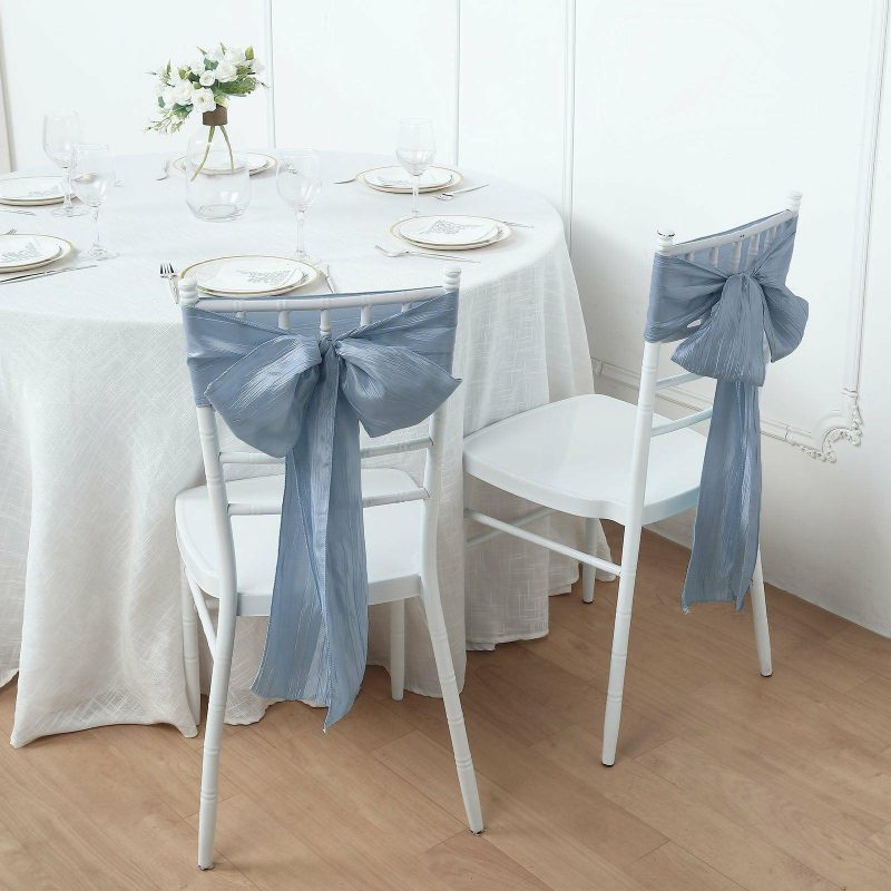 5 Pack Dusty Blue Accordion Crinkle Taffeta Chair Sashes 6″x106″  |   Satin & Taffeta Chair Sashes Dusty Blue