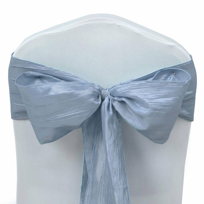 5 Pack Dusty Blue Accordion Crinkle Taffeta Chair Sashes 6″x106″  |   Satin & Taffeta Chair Sashes Dusty Blue