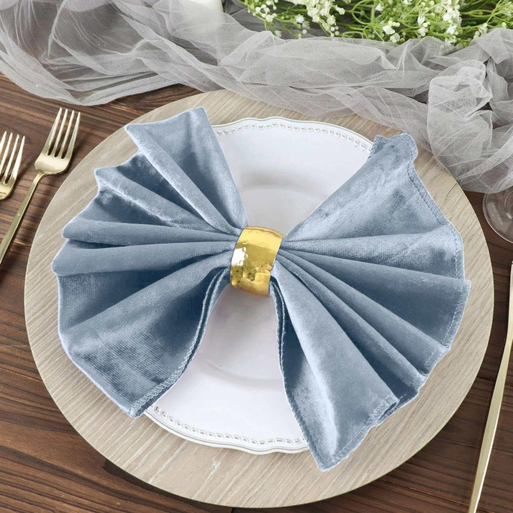 5 Pack Dusty Blue Premium Sheen Finish Velvet Cloth Dinner Napkins 20″x20″  |   Velvet & Flocking Cloth Napkins Dusty Blue