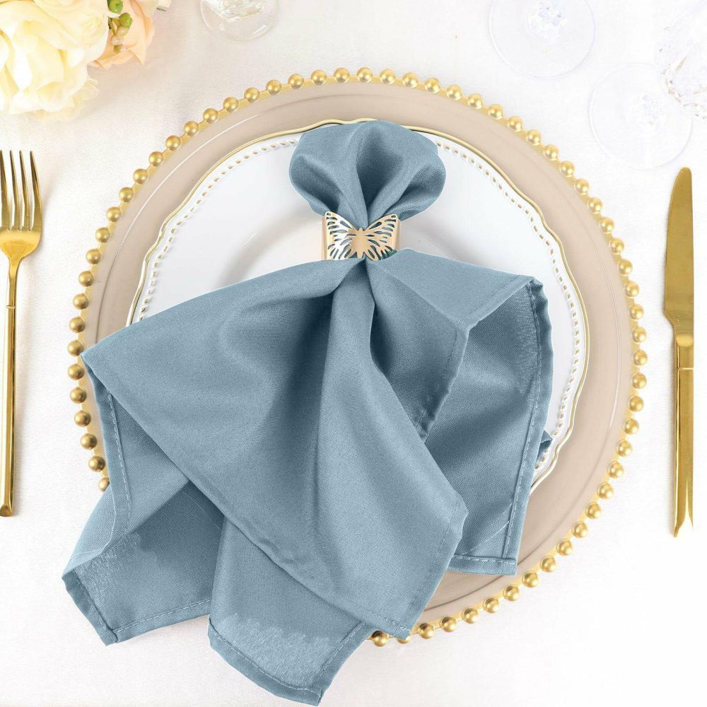 5 Pack Dusty Blue Seamless Cloth Dinner Napkins, Reusable Linen 20″x20″  |   Polyester Cloth Napkins Dusty Blue