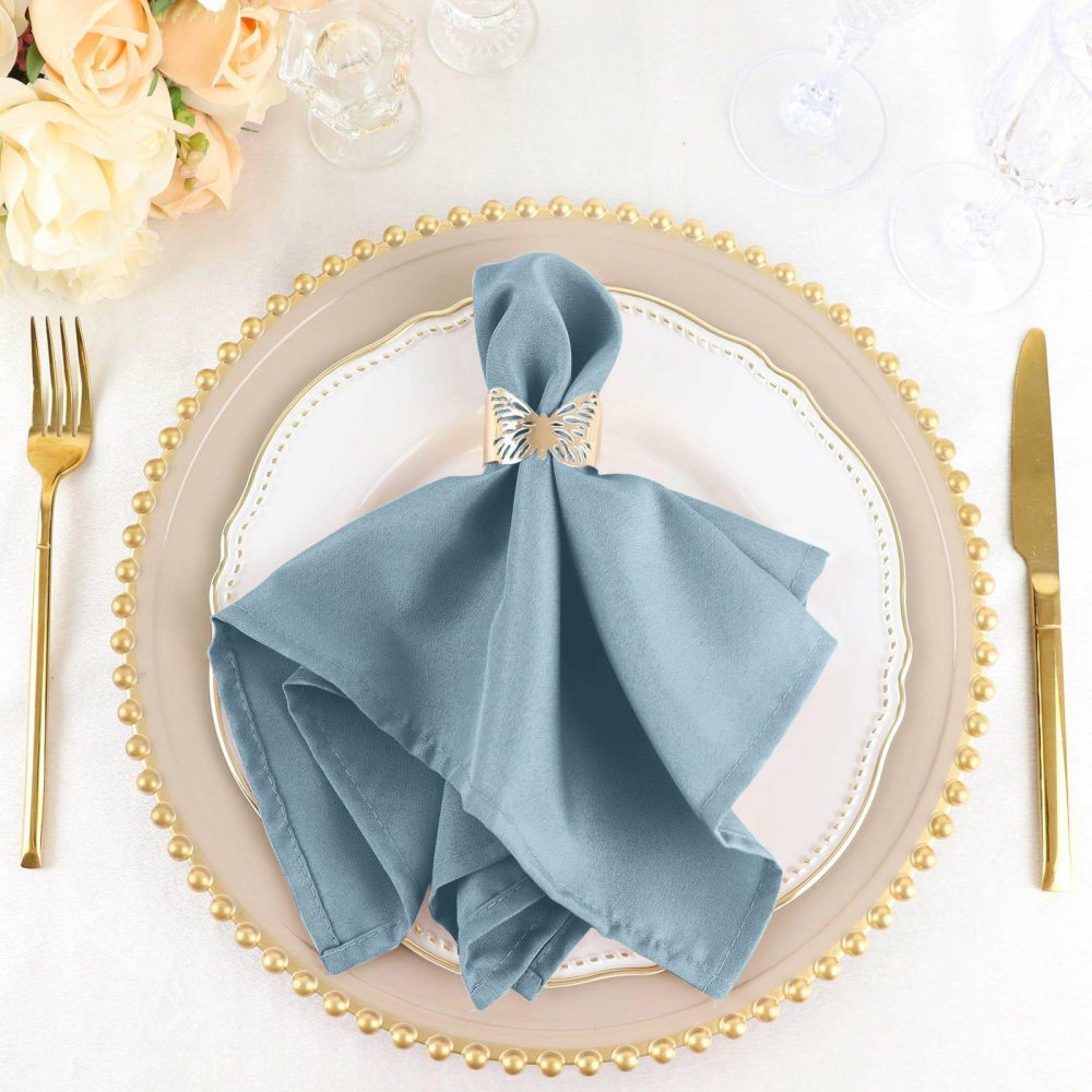 5 Pack Dusty Blue Seamless Cloth Dinner Napkins, Wrinkle Resistant Linen 17″x17″  |   Polyester Cloth Napkins Dusty Blue