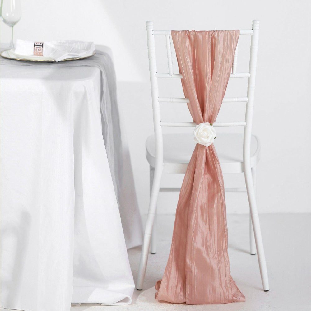 5 Pack Dusty Rose Accordion Crinkle Taffeta Chair Sashes 6″x106″  |   Satin & Taffeta Chair Sashes Dusty rose