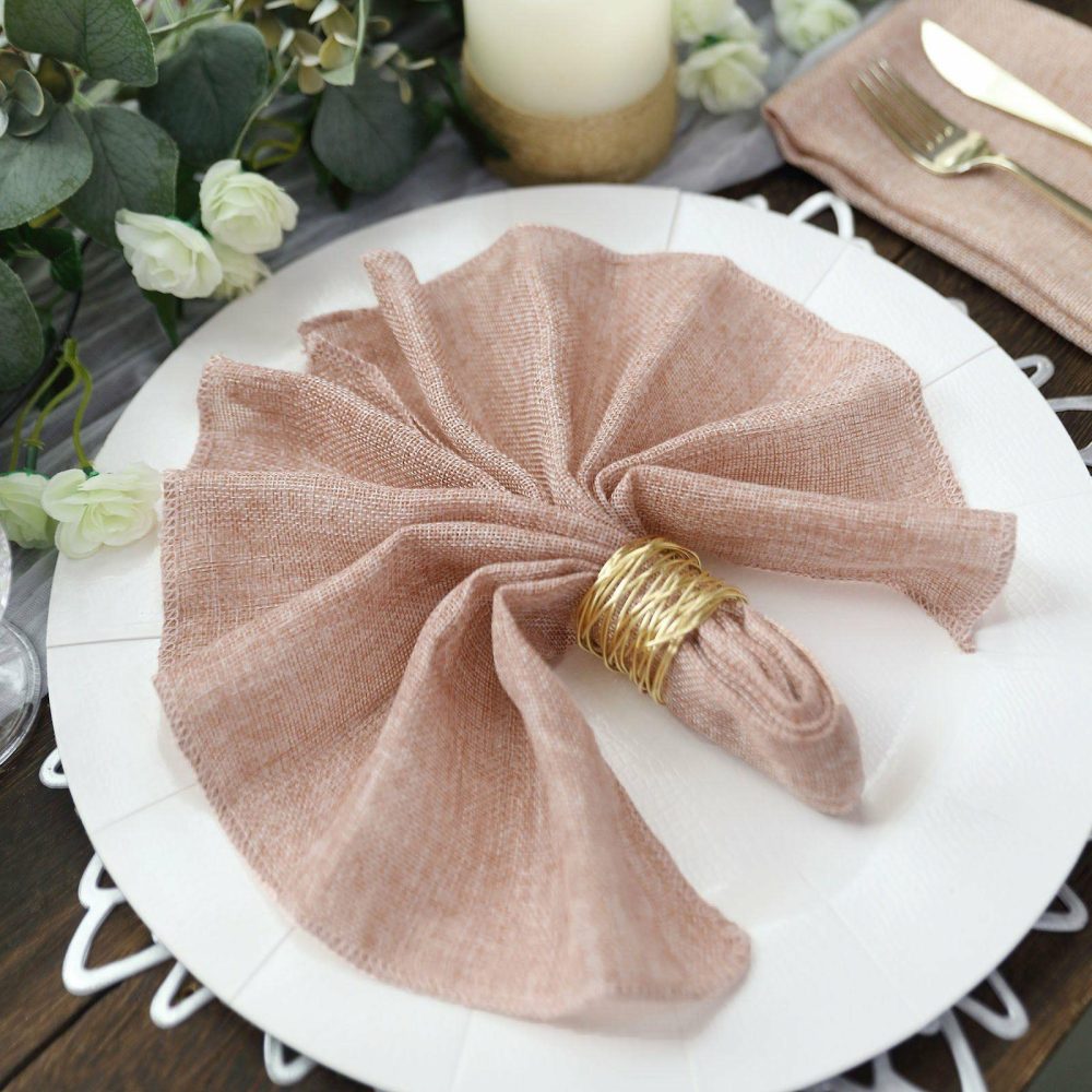 5 Pack Dusty Rose Boho Chic Rustic Faux Jute Linen Dinner Napkins 19″x19″  |   Burlap Burlap Burlap