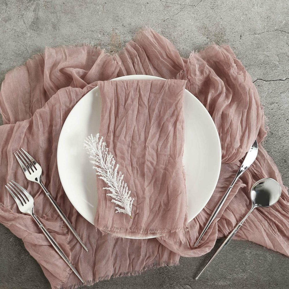 5 Pack Dusty Rose Gauze Cheesecloth Boho Dinner Napkins 24″x19″  |   Gauze Cheesecloth Cloth Napkins Dusty rose