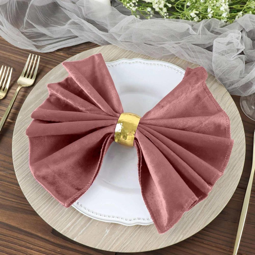 5 Pack Dusty Rose Premium Sheen Finish Velvet Cloth Dinner Napkins 20″x20″  |   Velvet & Flocking Cloth Napkins Dusty rose