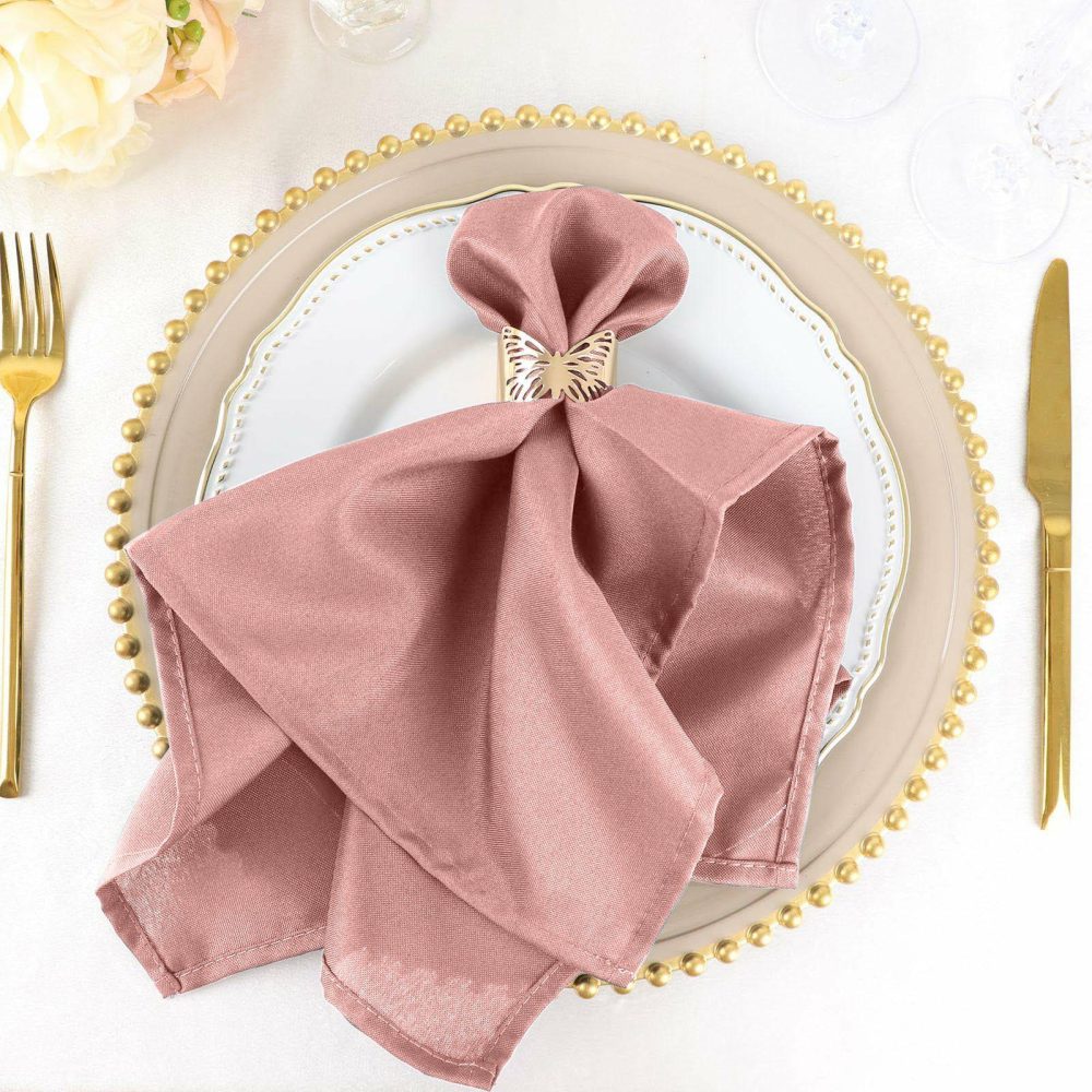 5 Pack Dusty Rose Seamless Cloth Dinner Napkins, Reusable Linen 20″x20″  |   Polyester Cloth Napkins Dusty rose