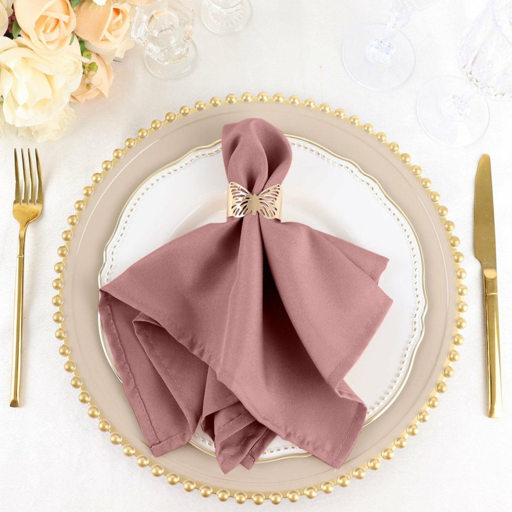 5 Pack Dusty Rose Seamless Cloth Dinner Napkins, Wrinkle Resistant Linen 17″x17″  |   Polyester Cloth Napkins Dusty rose