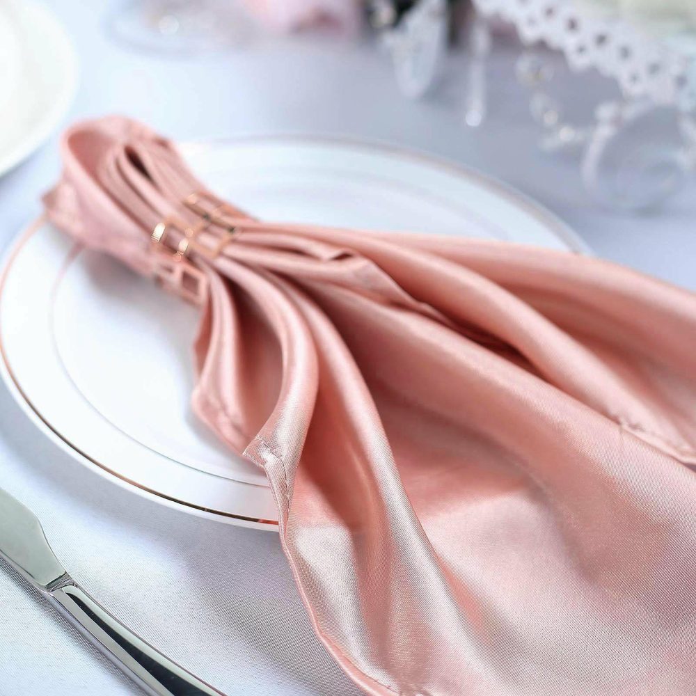 5 Pack Dusty Rose Seamless Satin Cloth Dinner Napkins, Wrinkle Resistant 20″x20″  |   Satin & Taffeta Cloth Napkins Dusty rose