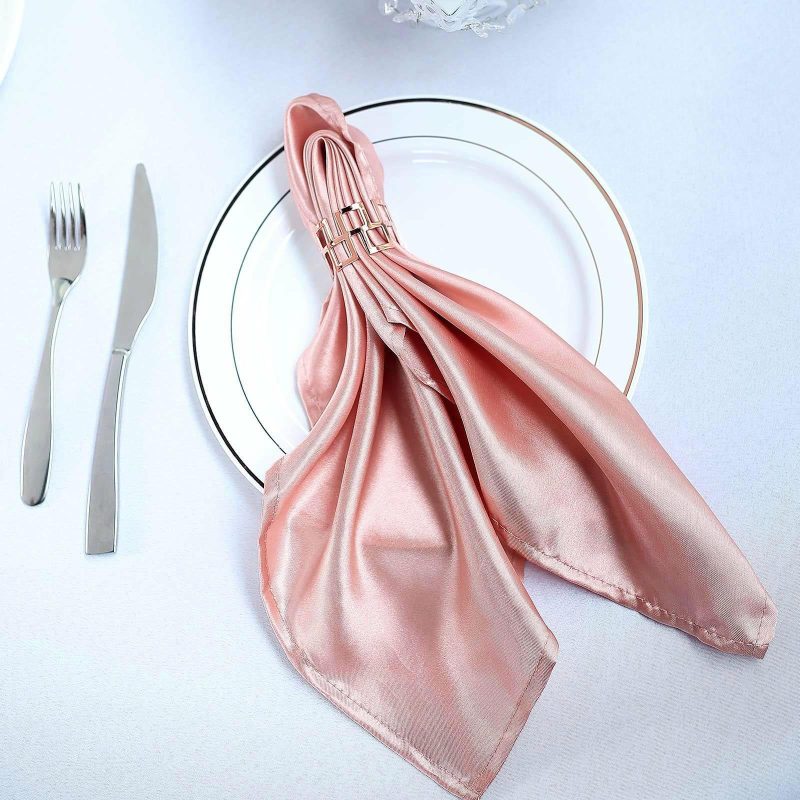 5 Pack Dusty Rose Seamless Satin Cloth Dinner Napkins, Wrinkle Resistant 20″x20″  |   Satin & Taffeta Cloth Napkins Dusty rose