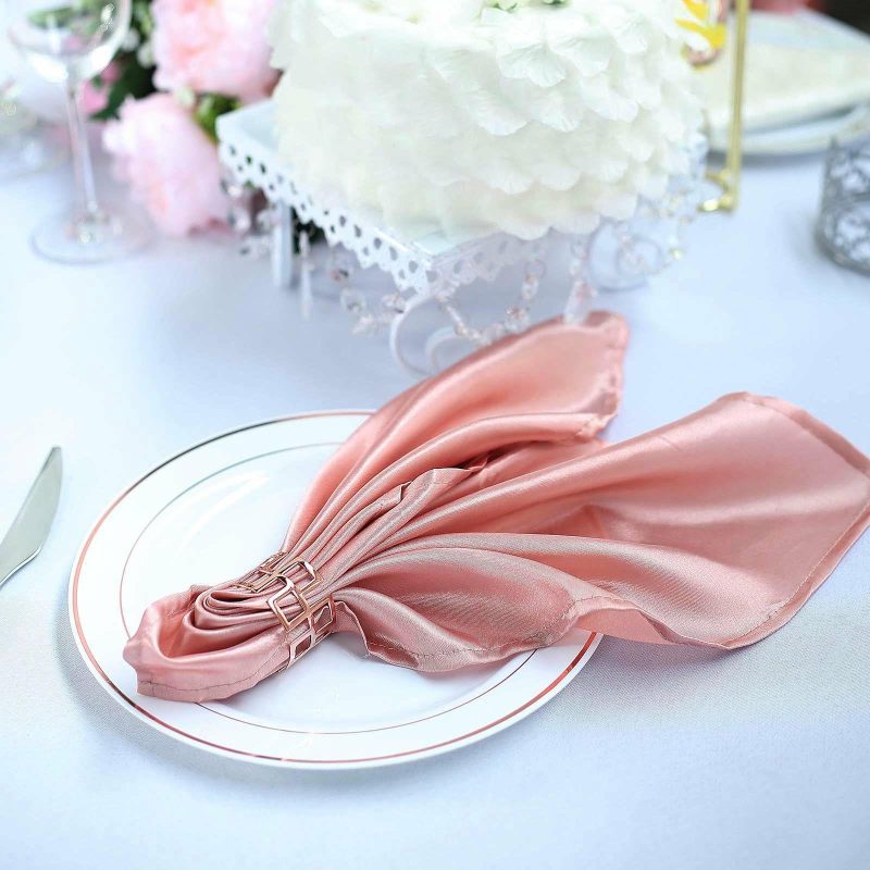 5 Pack Dusty Rose Seamless Satin Cloth Dinner Napkins, Wrinkle Resistant 20″x20″  |   Satin & Taffeta Cloth Napkins Dusty rose