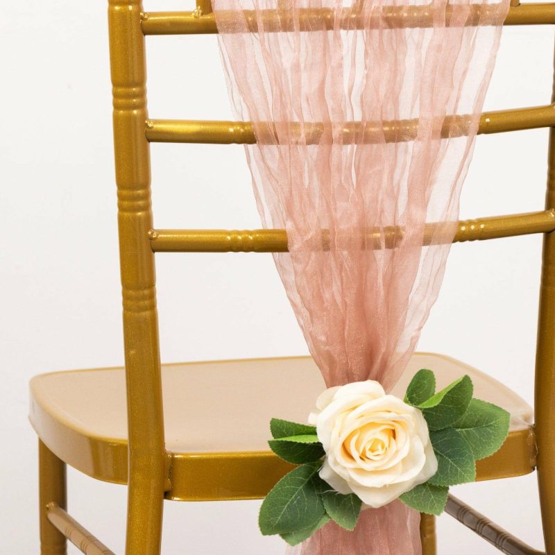 5 Pack Dusty Rose Sheer Crinkled Organza Chair Sashes, Premium Shimmer Chiffon Layered Chair Sashes  |   Organza & Chiffon Chair Sashes Dusty rose