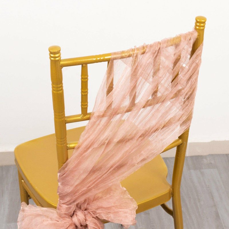 5 Pack Dusty Rose Sheer Crinkled Organza Chair Sashes, Premium Shimmer Chiffon Layered Chair Sashes  |   Organza & Chiffon Chair Sashes Dusty rose