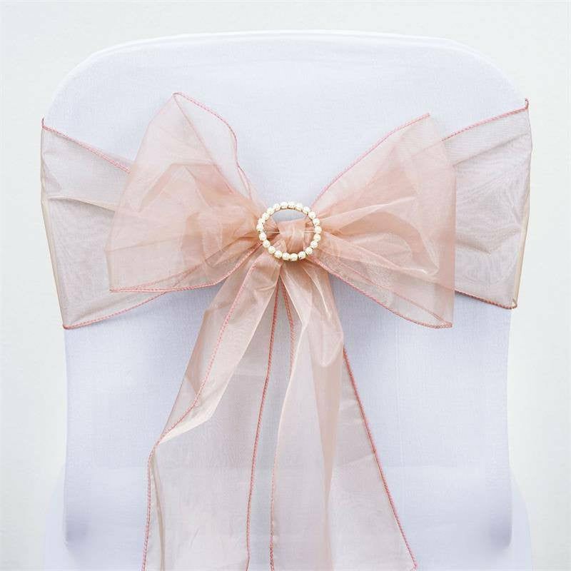 5 Pack Dusty Rose Sheer Organza Chair Sashes 6″x108″  |   Organza & Chiffon Chair Sashes Dusty rose/Rose quartz