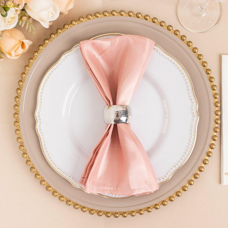 5 Pack Dusty Rose Striped Satin Cloth Napkins, Wrinkle-Free Reusable Dinner Napkins 20″x20″  |   Satin & Taffeta Cloth Napkins Dusty rose