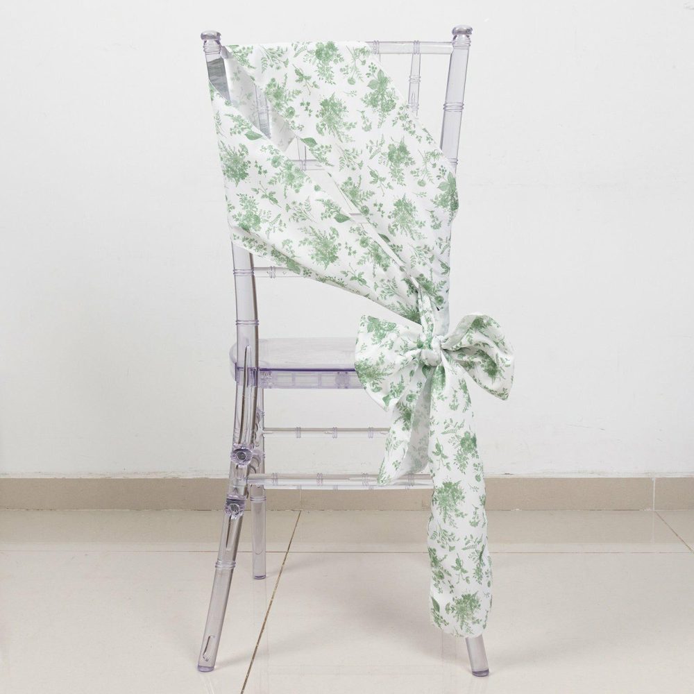 5 Pack Dusty Sage Green Floral Polyester Chair Sashes 6″x108″  |   Polyester Chair Sashes Floral Dusty Sage Green