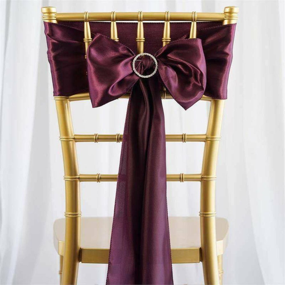 5 Pack Eggplant Satin Chair Sashes 6″x106″  |   Satin & Taffeta Chair Sashes Eggplant