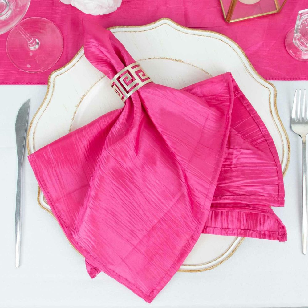 5 Pack Fuchsia Accordion Crinkle Taffeta Cloth Dinner Napkins 20″x20″  |   Satin & Taffeta Cloth Napkins Fuchsia