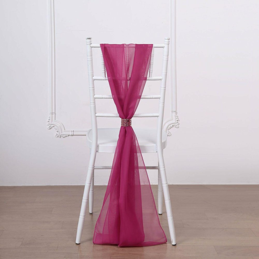 5 Pack Fuchsia DIY Premium Designer Chiffon Chair Sashes 22″ x 78″  |   Organza & Chiffon Chair Sashes Fuchsia