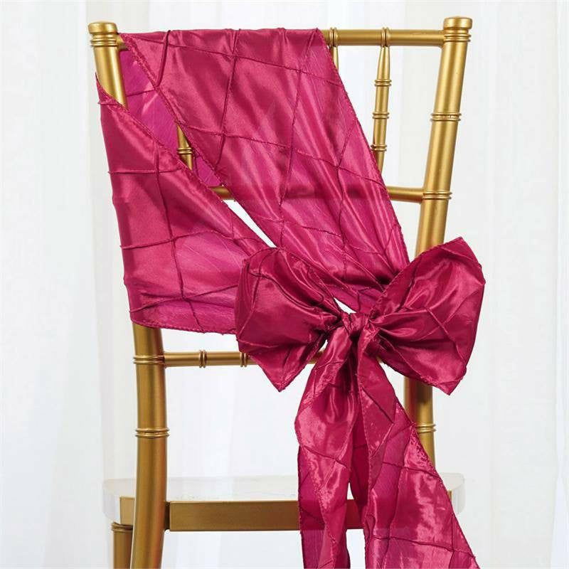 5 Pack Fuchsia Pintuck Chair Sashes 7″x106″  |   Satin & Taffeta Chair Sashes Fuchsia