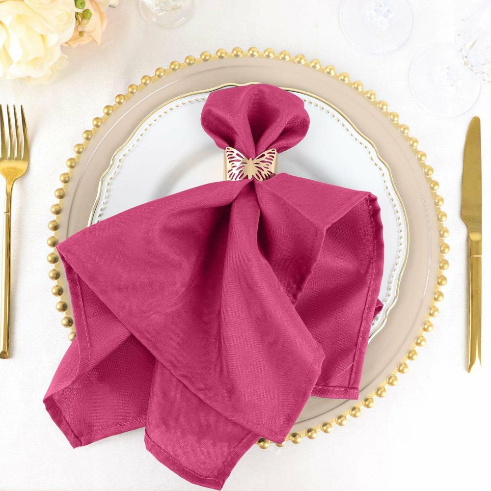 5 Pack Fuchsia Seamless Cloth Dinner Napkins, Reusable Linen 20″x20″  |   Polyester Cloth Napkins Fuchsia