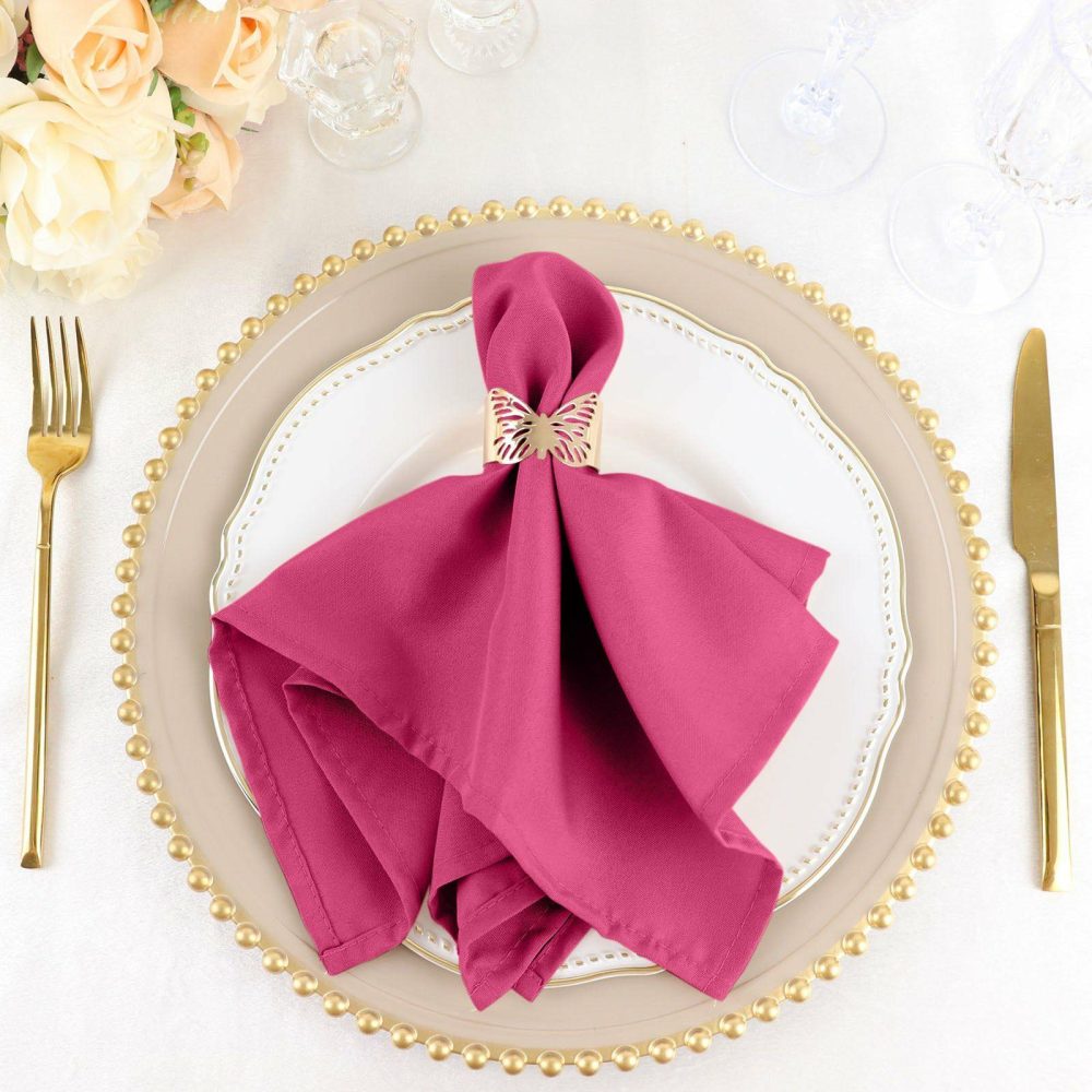 5 Pack Fuchsia Seamless Cloth Dinner Napkins, Wrinkle Resistant Linen 17″x17″  |   Polyester Cloth Napkins Fuchsia