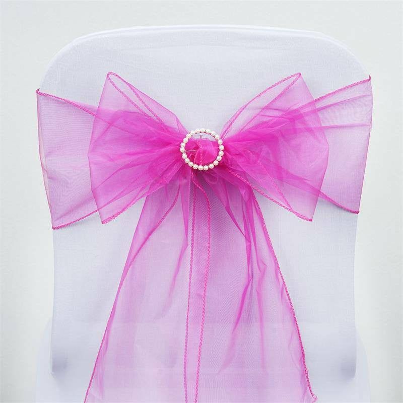 5 Pack Fuchsia Sheer Organza Chair Sashes 6″x108″  |   Organza & Chiffon Chair Sashes Fuchsia