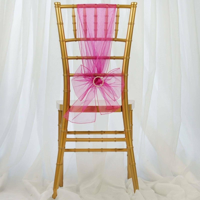 5 Pack Fuchsia Sheer Organza Chair Sashes 6″x108″  |   Organza & Chiffon Chair Sashes Fuchsia