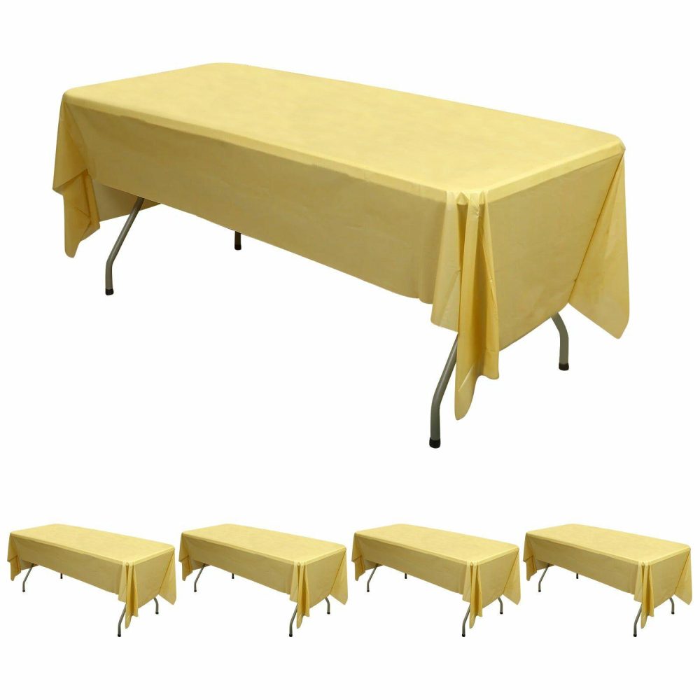 5 Pack Gold Rectangle Plastic Table Covers, 54″x108″ PVC Waterproof Disposable Tablecloths  |   Disposable Tablecloth Disposable Tablecloth Disposable Tablecloth