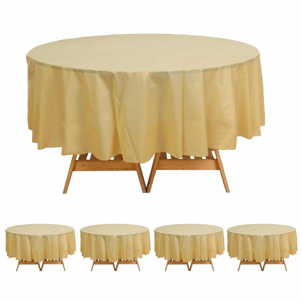 5 Pack Gold Round Plastic Table Covers, 84″ PVC Waterproof Disposable Tablecloths  |   Disposable Tablecloth Disposable Tablecloth Disposable Tablecloth