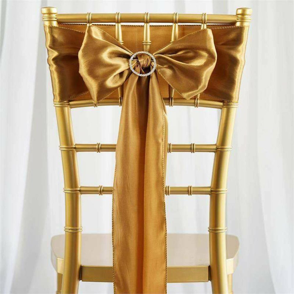 5 Pack Gold Satin Chair Sashes 6″x106″  |   Satin & Taffeta Chair Sashes Gold