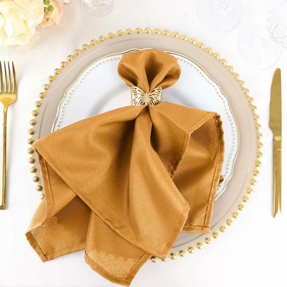 5 Pack Gold Seamless Cloth Dinner Napkins, Reusable Linen 20″x20″  |   Polyester Cloth Napkins Gold