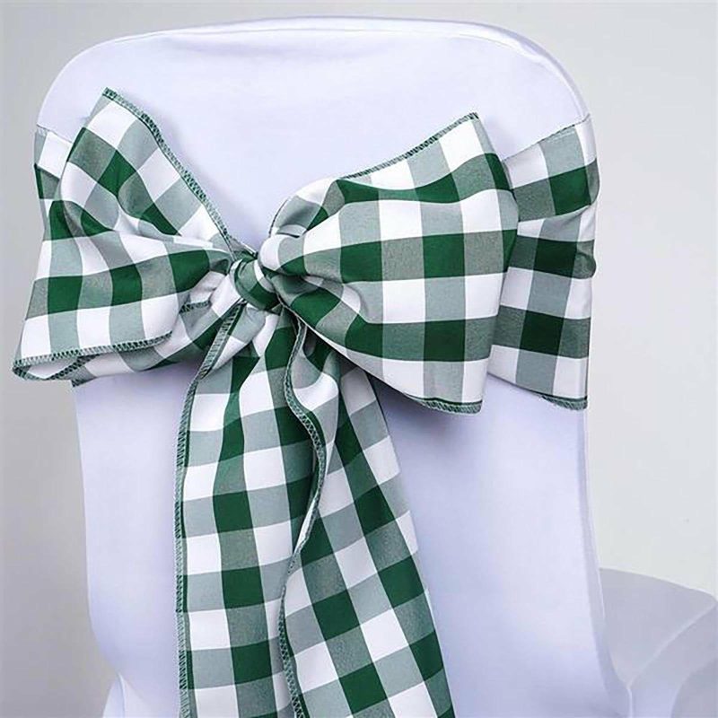 5 Pack Green / White Buffalo Plaid Checkered Chair Sashes 6″x108″  |   Polyester Chair Sashes Green