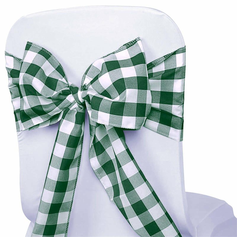 5 Pack Green / White Buffalo Plaid Checkered Chair Sashes 6″x108″  |   Polyester Chair Sashes Green