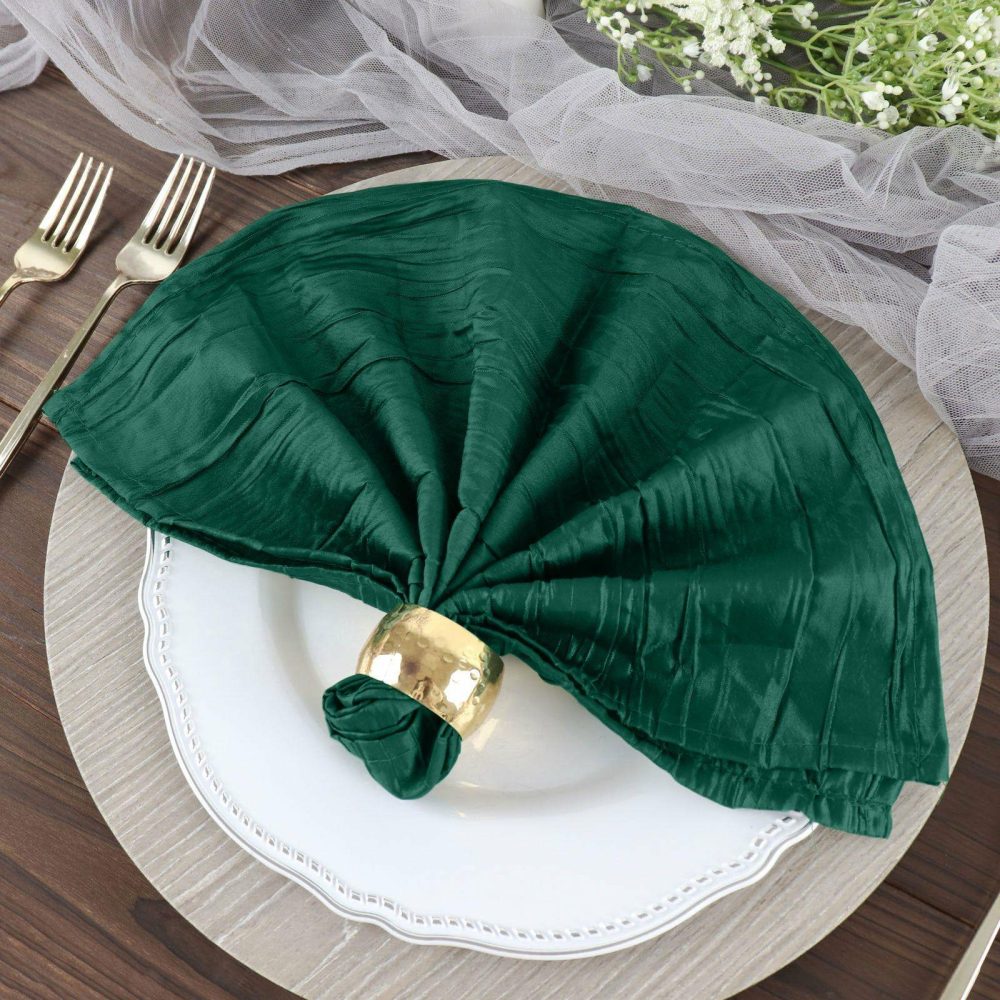 5 Pack Hunter Emerald Green Accordion Crinkle Taffeta Cloth Dinner Napkins 20″x20″  |   Satin & Taffeta Cloth Napkins Hunter Emerald Green