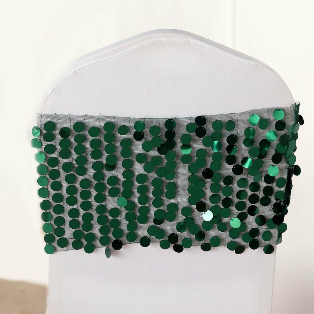 5 Pack Hunter Emerald Green Big Payette Sequin Chair Sash Bands 13″x10″  |   Glittering Sequin Chair Sashes Glittering Sequin