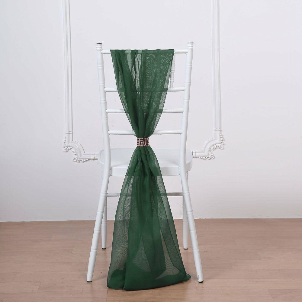 5 Pack Hunter Emerald Green DIY Premium Designer Chiffon Chair Sashes 22″ x 78″  |   Organza & Chiffon Chair Sashes Hunter Emerald Green