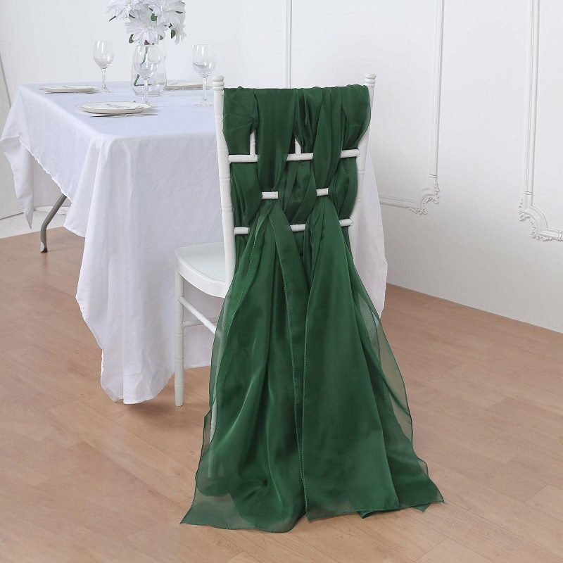 5 Pack Hunter Emerald Green DIY Premium Designer Chiffon Chair Sashes 22″ x 78″  |   Organza & Chiffon Chair Sashes Hunter Emerald Green