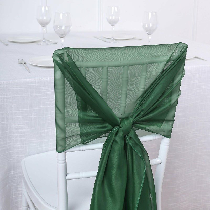 5 Pack Hunter Emerald Green DIY Premium Designer Chiffon Chair Sashes 22″ x 78″  |   Organza & Chiffon Chair Sashes Hunter Emerald Green