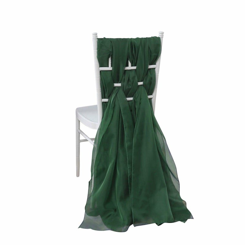 5 Pack Hunter Emerald Green DIY Premium Designer Chiffon Chair Sashes 22″ x 78″  |   Organza & Chiffon Chair Sashes Hunter Emerald Green