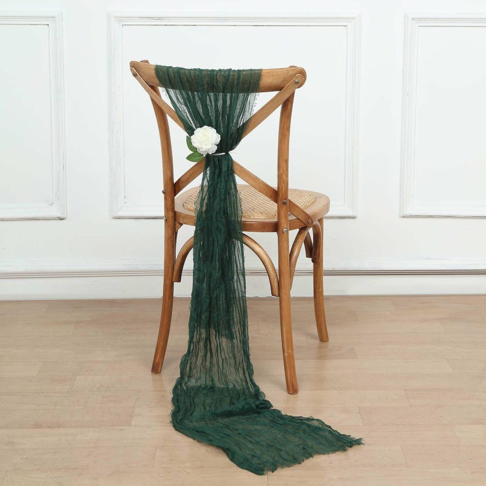 5 Pack Hunter Emerald Green Gauze Cheesecloth Boho Chair Sashes 16″ x 88″  |   Jute Burlap & Lace Chair Sashes Hunter Emerald Green