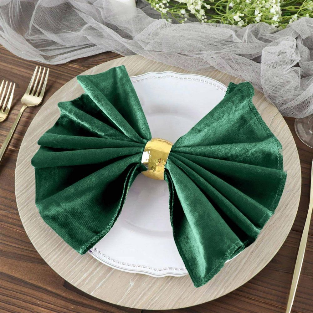 5 Pack Hunter Emerald Green Premium Sheen Finish Velvet Cloth Dinner Napkins 20″x20″  |   Velvet & Flocking Cloth Napkins Hunter Emerald Green