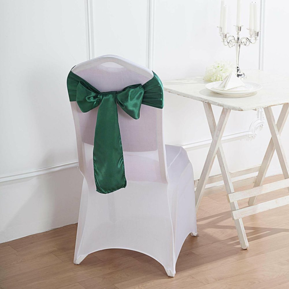 5 Pack Hunter Emerald Green Satin Chair Sashes 6″x106″  |   Satin & Taffeta Chair Sashes Hunter Emerald Green