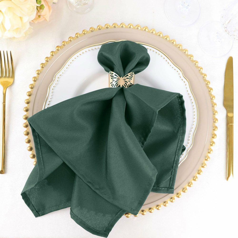 5 Pack Hunter Emerald Green Seamless Cloth Dinner Napkins, Reusable Linen 20″x20″  |   Polyester Cloth Napkins Hunter Emerald Green