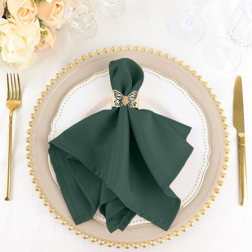 5 Pack Hunter Emerald Green Seamless Cloth Dinner Napkins, Wrinkle Resistant Linen 17″x17″  |   Polyester Cloth Napkins Hunter Emerald Green