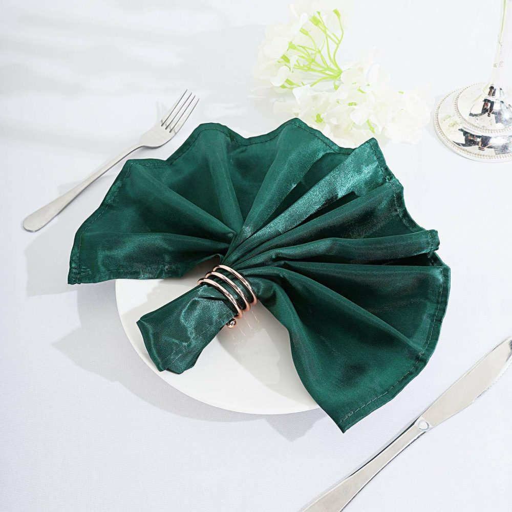 5 Pack Hunter Emerald Green Seamless Satin Cloth Dinner Napkins, Wrinkle Resistant 20″x20″  |   Satin & Taffeta Cloth Napkins Hunter Emerald Green